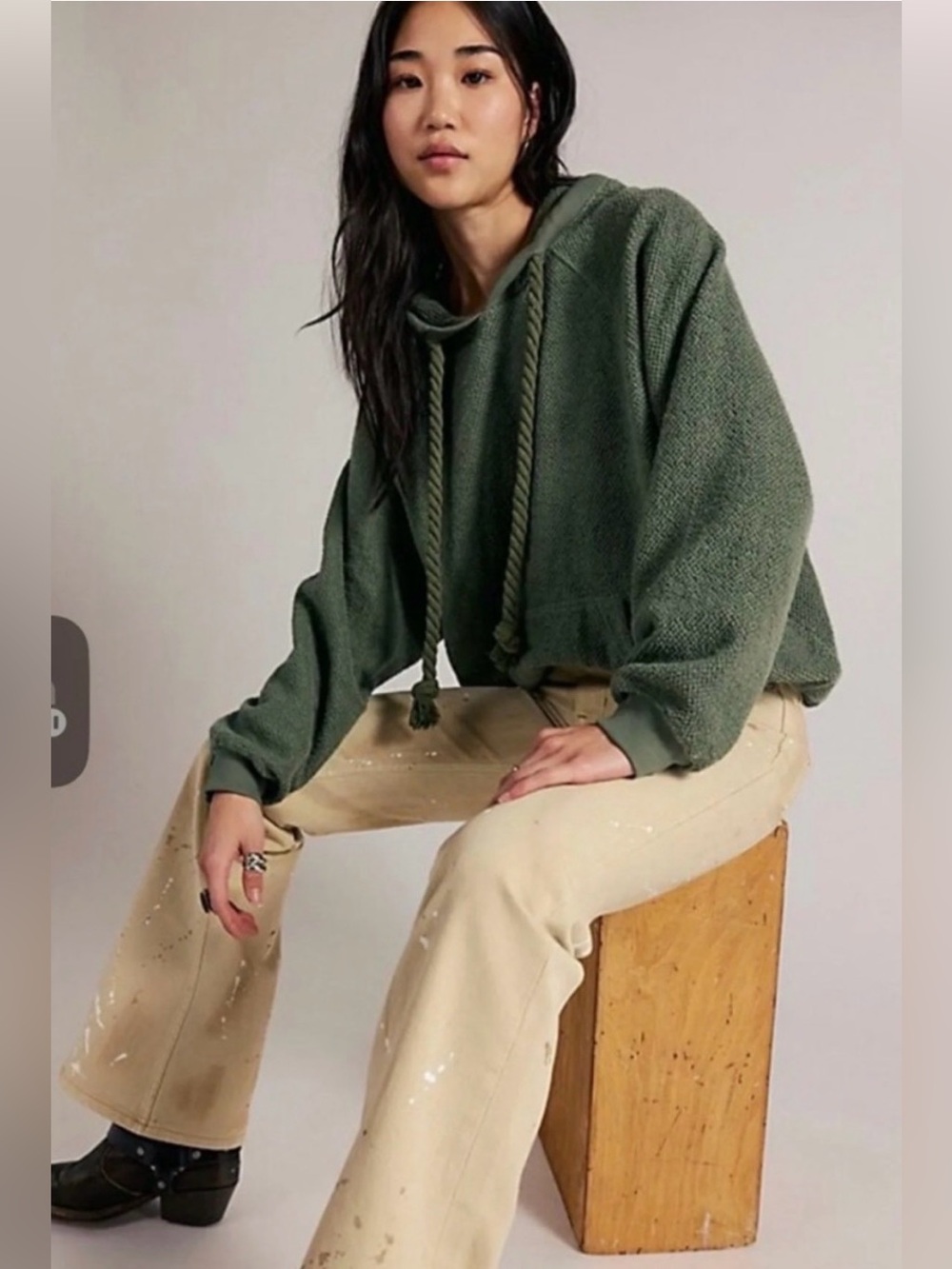 NWT Free People Looped In Hoodie in Olive Green